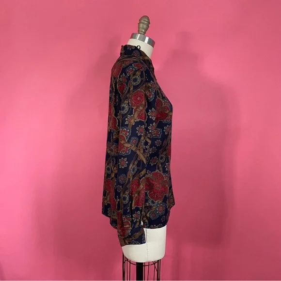 ❌SOLD❌Vintage 90s Pendleton Rayon ButtonDown Shirt Belt Buckle Straps Navy 6 - Picture 12 of 13